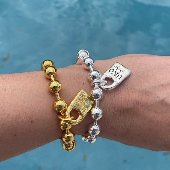 UNOde50 Bracciale Snowflake Unisex - Placcato Oro - Fatto A Mano Con Elementi A Sfera - 16,5 Cm Perimetro Interno - 4